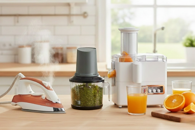 Juicer, chopper, aur high-performance iron for modern home convenience.